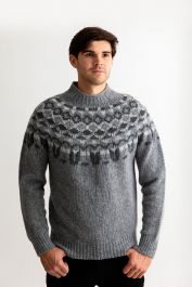 Mens lambs wool Fair isle sleeveless jumper in Tweed design. Charcoal  grey - The Croft House