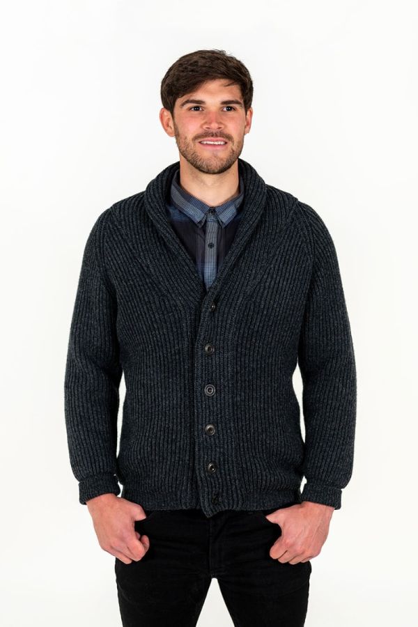 Mens Shawl collar Cardigan. Knitted in Scotland in warm pure wool