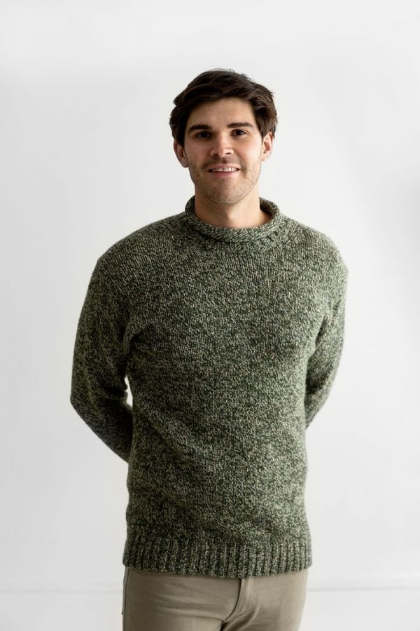 Mens Green Wool Roll Neck Jumper Sweater Chunky Forest Marl 9 