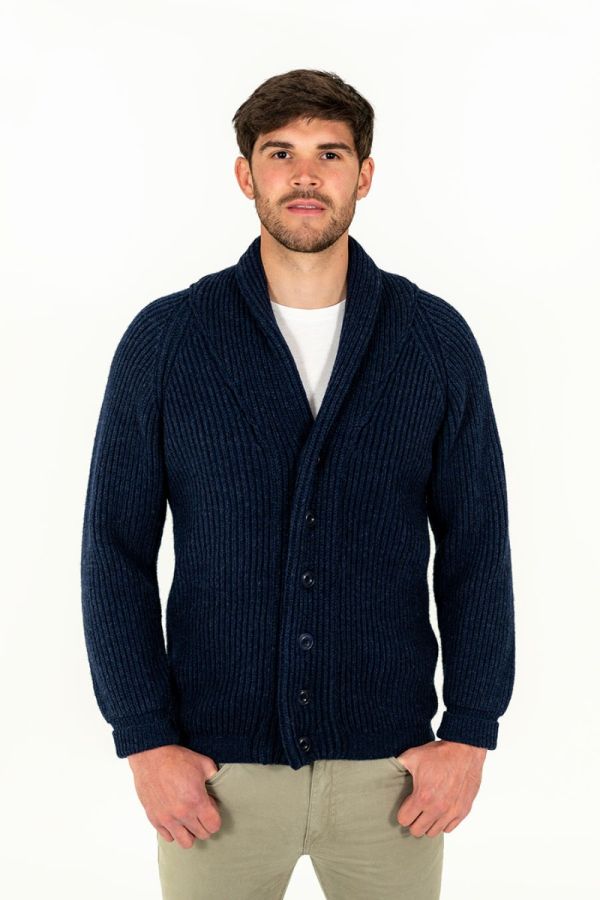 Men's Blue Shawl Neck Wool Cardigan