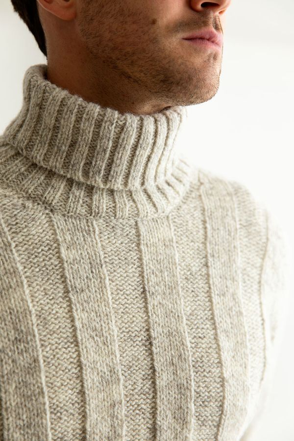 Mens Scottish Natural Undyed Ribbed polo neck jumper sweater - The