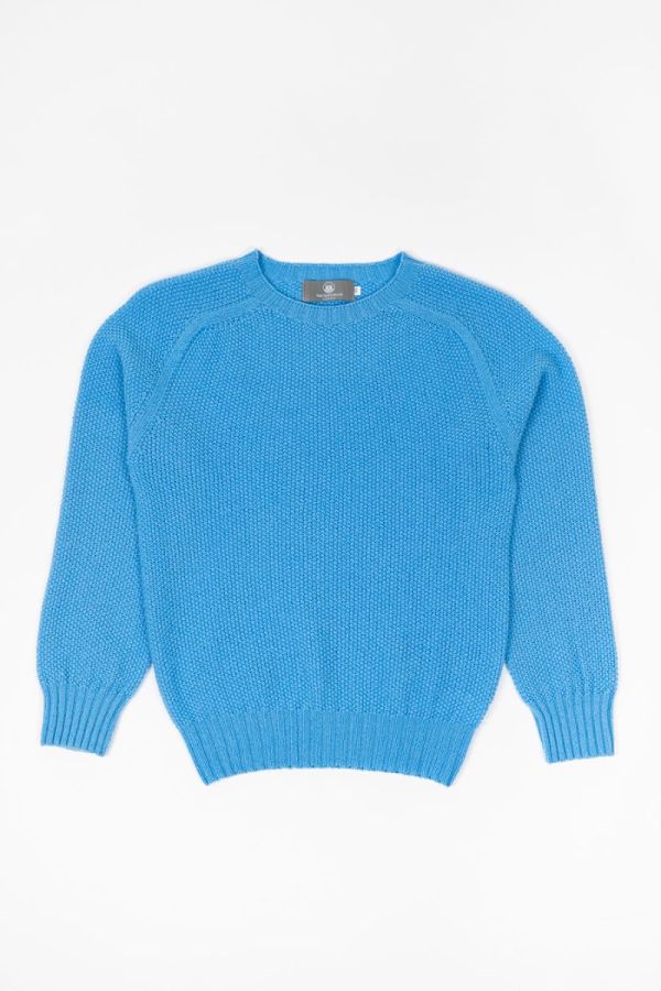 Womens Geelong Superfine Lambswool Moss Stitch Jumper in Sky blue - The ...