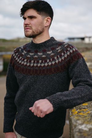 Mens lambs wool Fair isle sleeveless jumper in Tweed design. Navy blue -  The Croft House