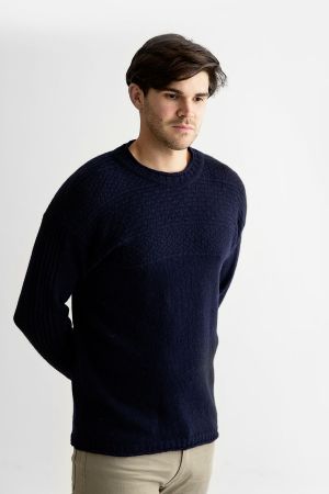 Mens Natural Gansey Jumper knitted in Scotland with cables and textural ...