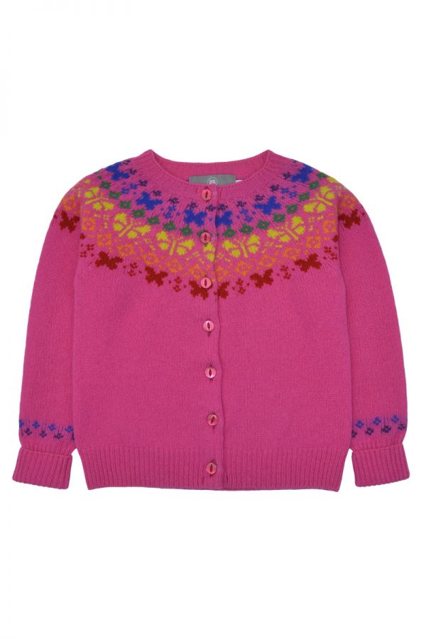 Girls fair isle cardigan with pretty patterns of butterflies and ...